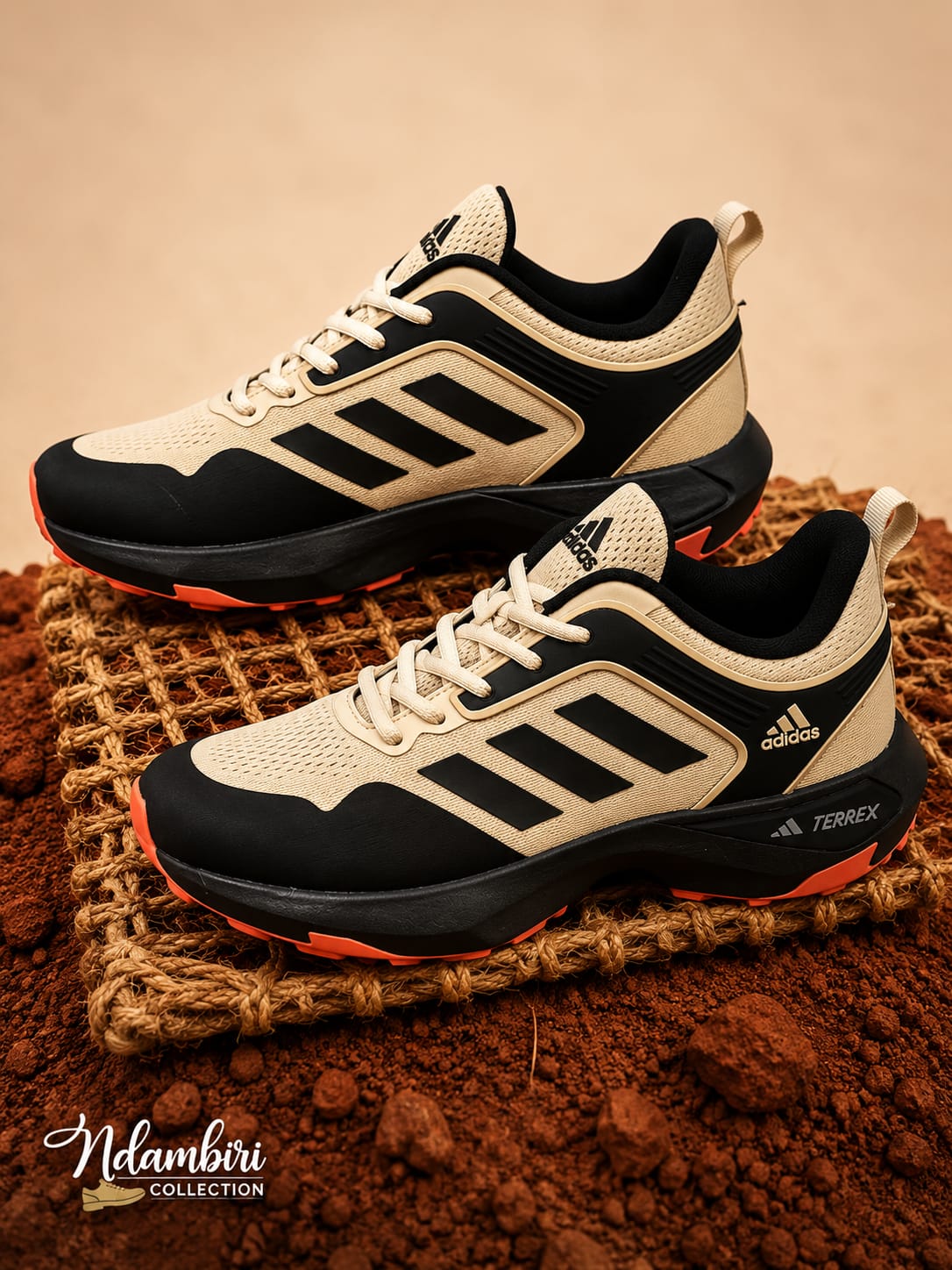 Adidas Terrex Outdoor Trail Running Shoes – Beige/Black/Orange