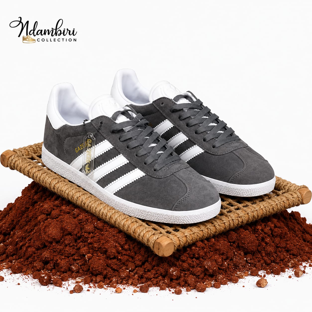 Adidas Gazelle Classic Suede Sneakers – Charcoal Grey/White