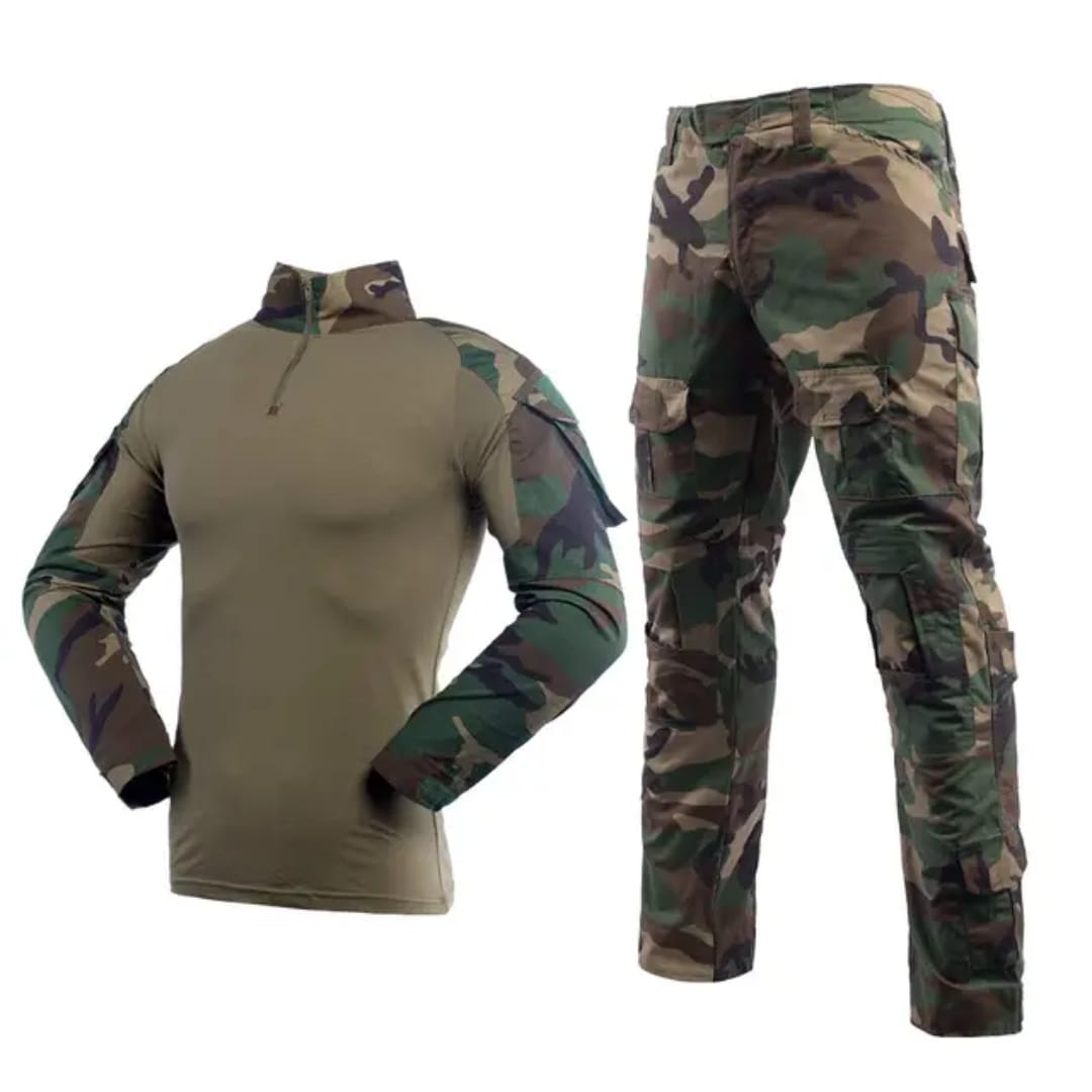 Vanguard Tactical Combat Shirt & Pants Uniform Set (Woodland Camo)