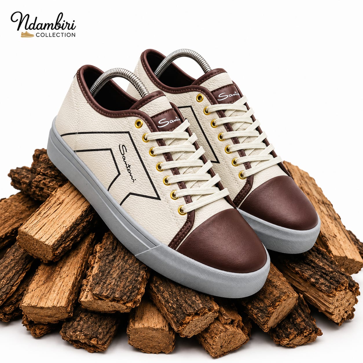 Santino Premium Casual Sneakers – Cream & Brown
