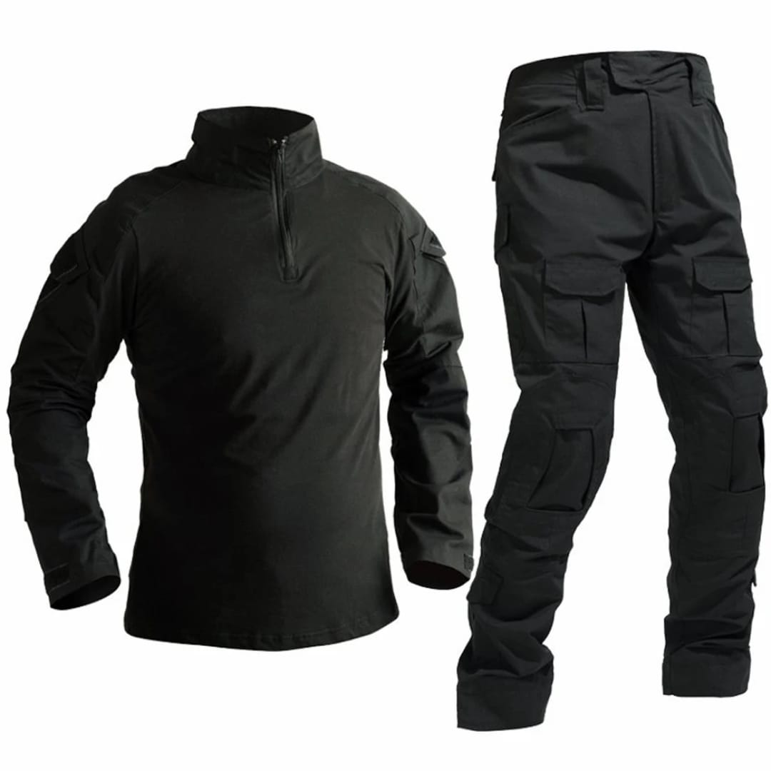 Vanguard Tactical Combat Shirt & Pants Uniform Set (Solid Tactical Black)